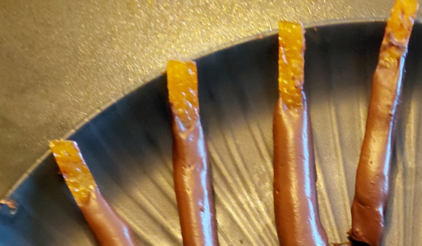 Dark chocolate on candied orange