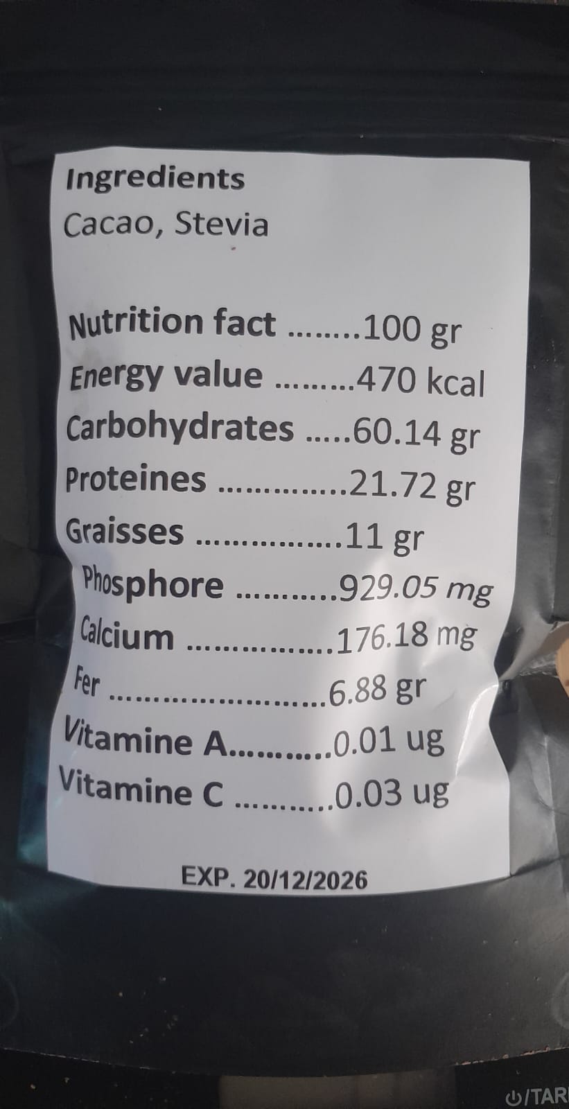 Boisson instantanée Cacao &Stevia 100 gr