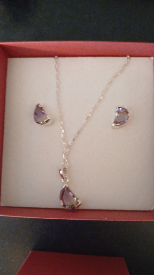 Collier Argent avec pendentif AMETRINE et boucle